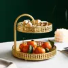 Wrought Iron Nordic Pastry Tray Gold Large Capacity Fruit Serving Tray Hollow Out Decorative 2 Tier Fruit Tray Kitchen 1