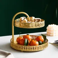 Wrought Iron Nordic Pastry Tray Gold Large Capacity Fruit Serving Tray Hollow Out Decorative 2 Tier Fruit Tray Kitchen 1