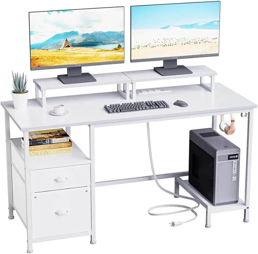 tv cabinet white 120x34x30 cm chipboard Furologee White Computer Desk with Drawer and Power Outlets, 47