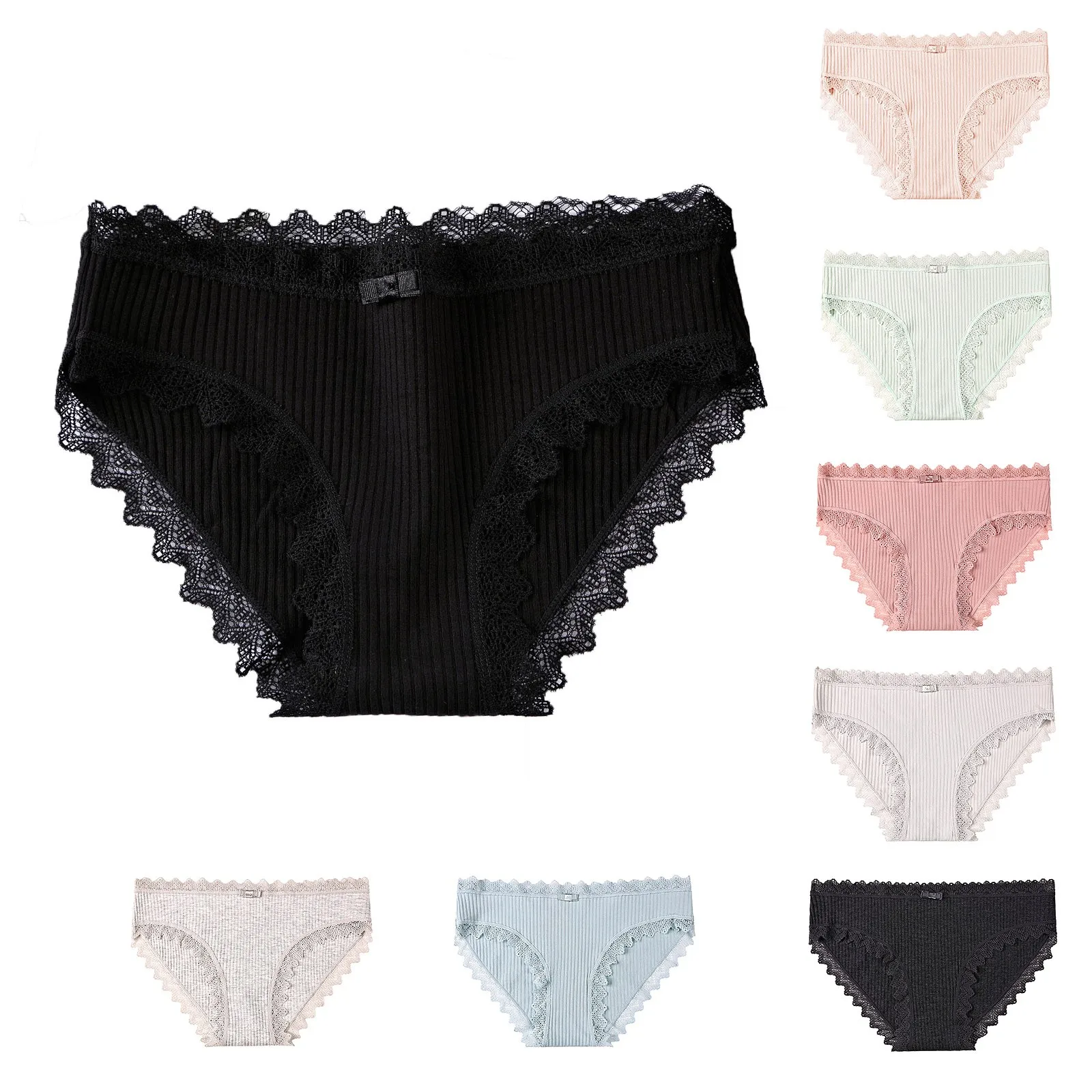 

Women'S Underwear Solid Color Vertical Pattern Lace Trim Cotton Crotch Seamless Cute Panties Cotton Lace Underwear Lenceria