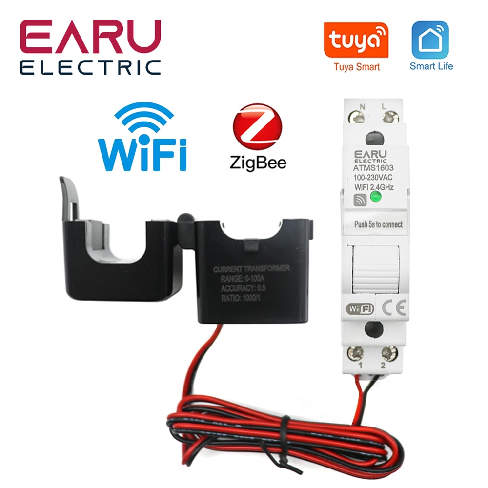 Tuya Smart WiFi /Zigbee Electricity KWH Meter, Rail Din, Monophasé, AC 110V, 240V, 50A, 63A, CT, AC Meter, App, Real Time Monitor, Power