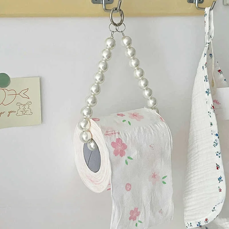 Pearl Hanging Beaded Tissue Holder Toilet Paper Holder Phone Chain Home Storage Organizer Bathroom Decoration Accessories