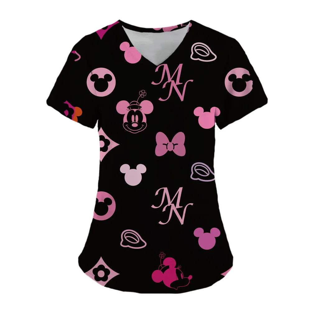 thumbnail image 1 of Uniforme de enfermera para mujer, camiseta de manga corta con cuello en V y estampado de Mickey Mouse de Disney, uniforme de enfermera de trabajo con bolsillos, 1 of 4