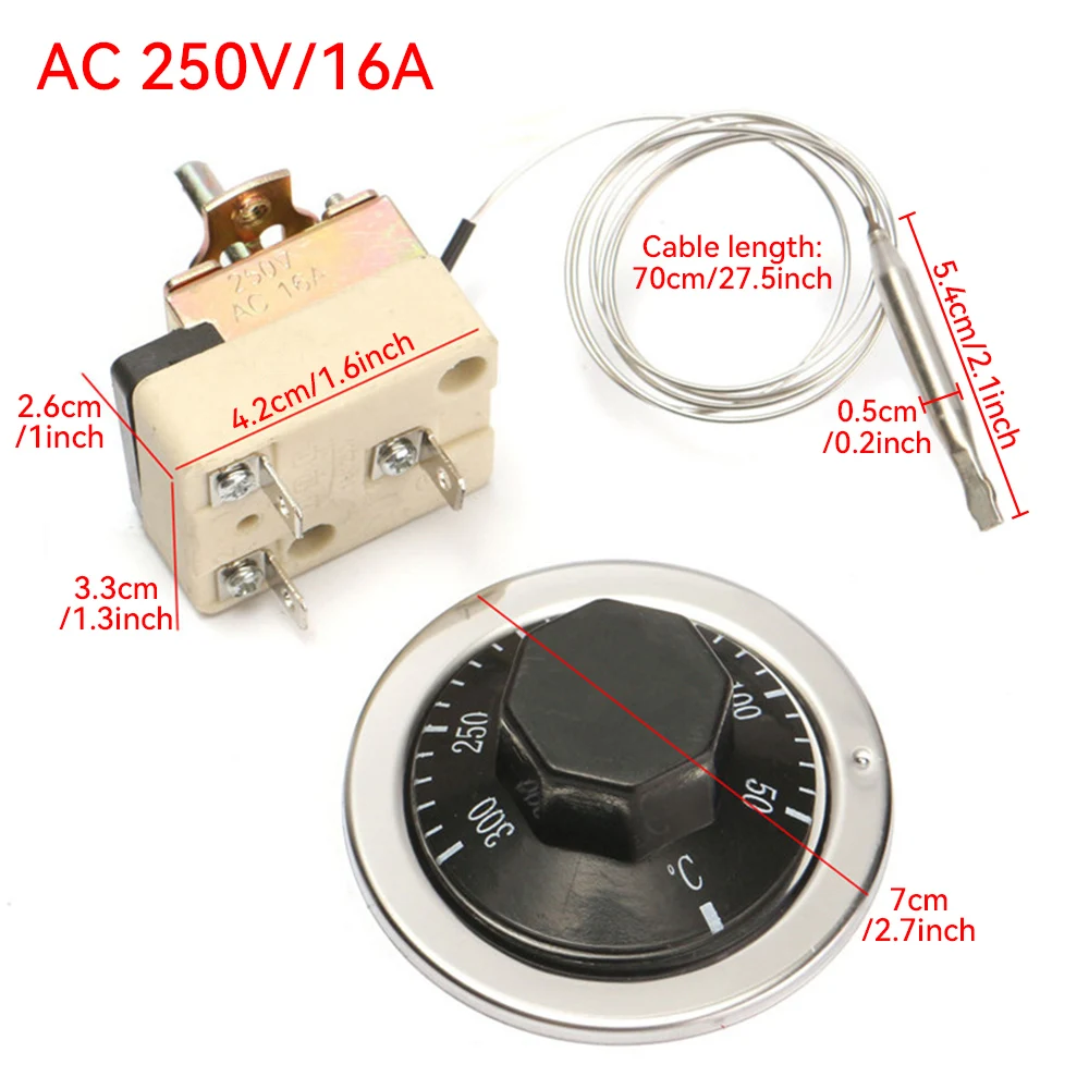 Advanced Rotary Temperature Control Thermostat for Electric Ovens, 50-300°C Dial, 250V 16A