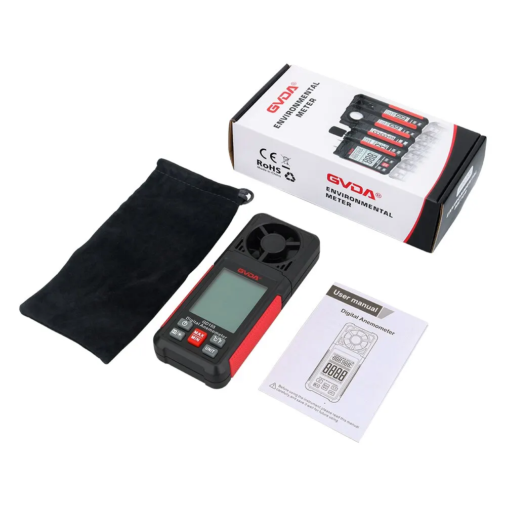 Digital Anemometer GVDA Handheld Wind Speed Meter GD155 Measuring Wind Speed Temperature Chill Backlight LCD