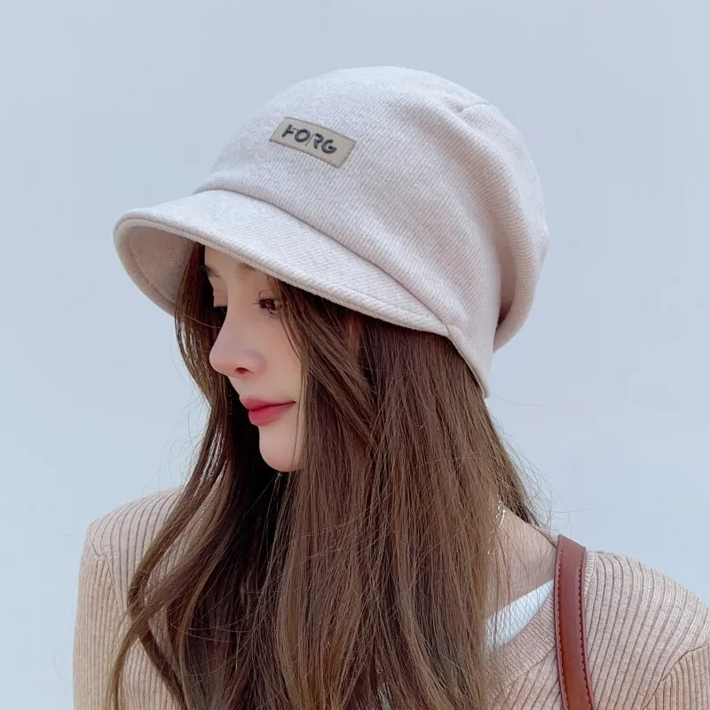 Korean Women Slouchy Hat Winter Autumn Warm Thicken Beanie Cap Solid Color Female Baggy Hats Soft Cotton Lady Loose Caps 5