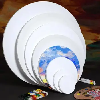 1 Pz 20/30 cm Rotonda Puro Cotone Tela Tavole di Pittura Tela Allungata Telaio di Cotone Vuoto Artista Disegno Pannelli di Tela
