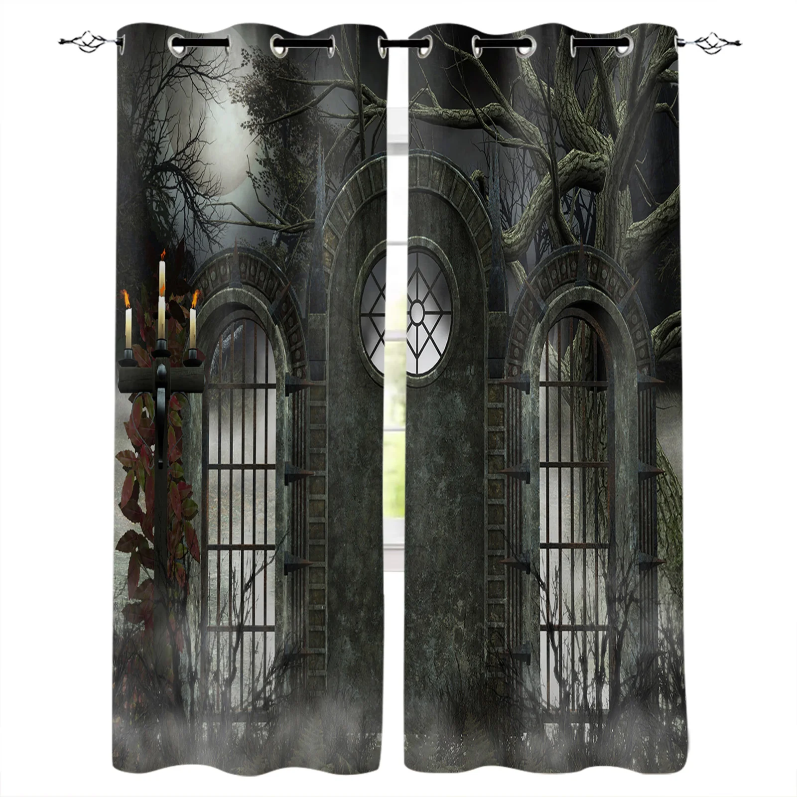 

Gate Mystery Dark Halloween Horror Forest Blackout Curtains Window Curtains For Bedroom Living Room Decor Window Treatments