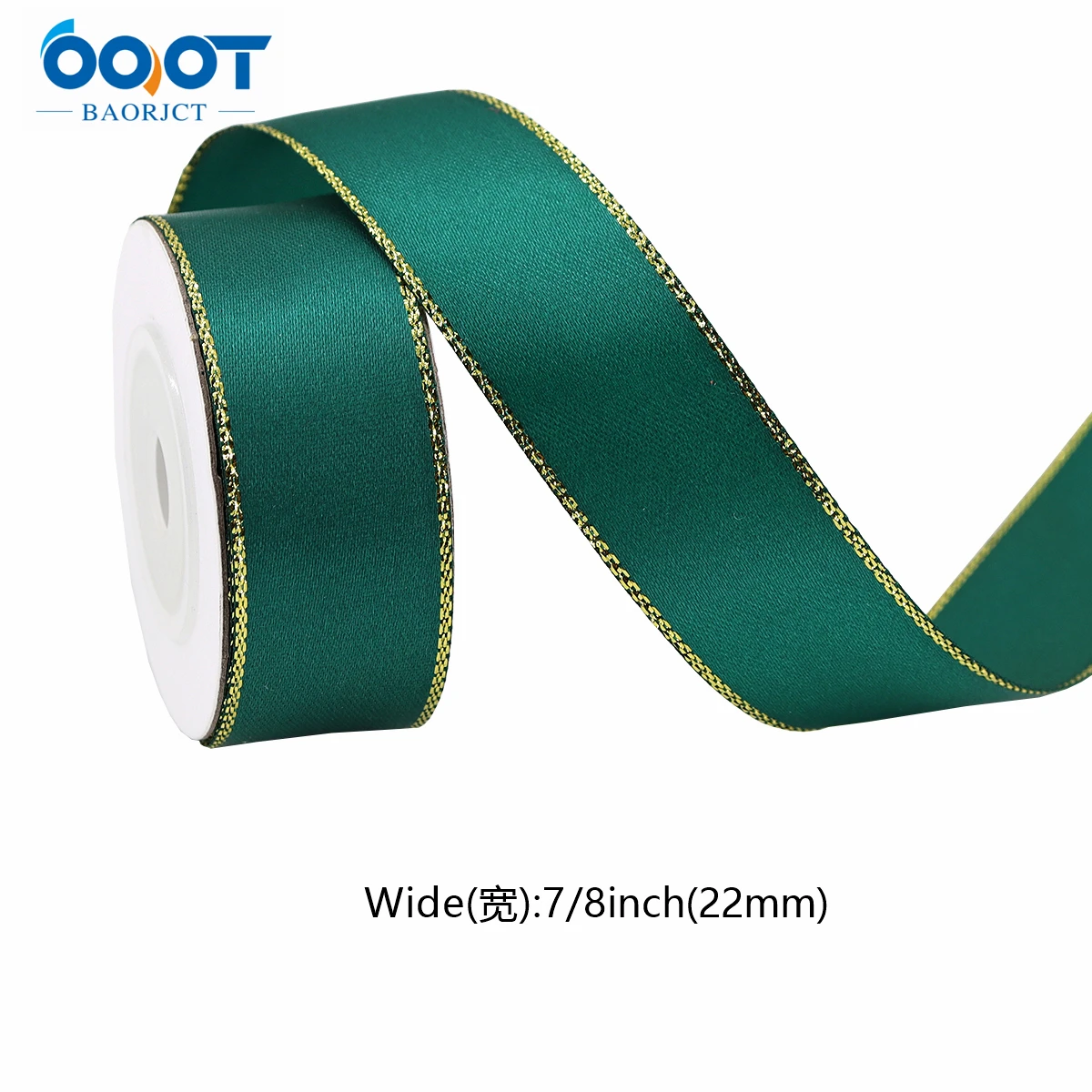 Satin Ribbon Lurex Edge Emerald with Gold Edge ( 1/8 inch