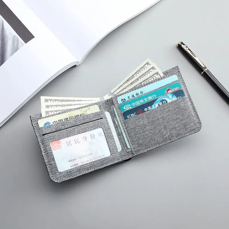 Canvas Men Wallet Black/blue/gray Card Holder Wallet Male Money Bag ID/photo/bank Holder Short Purse Credit Card Case Bag 4