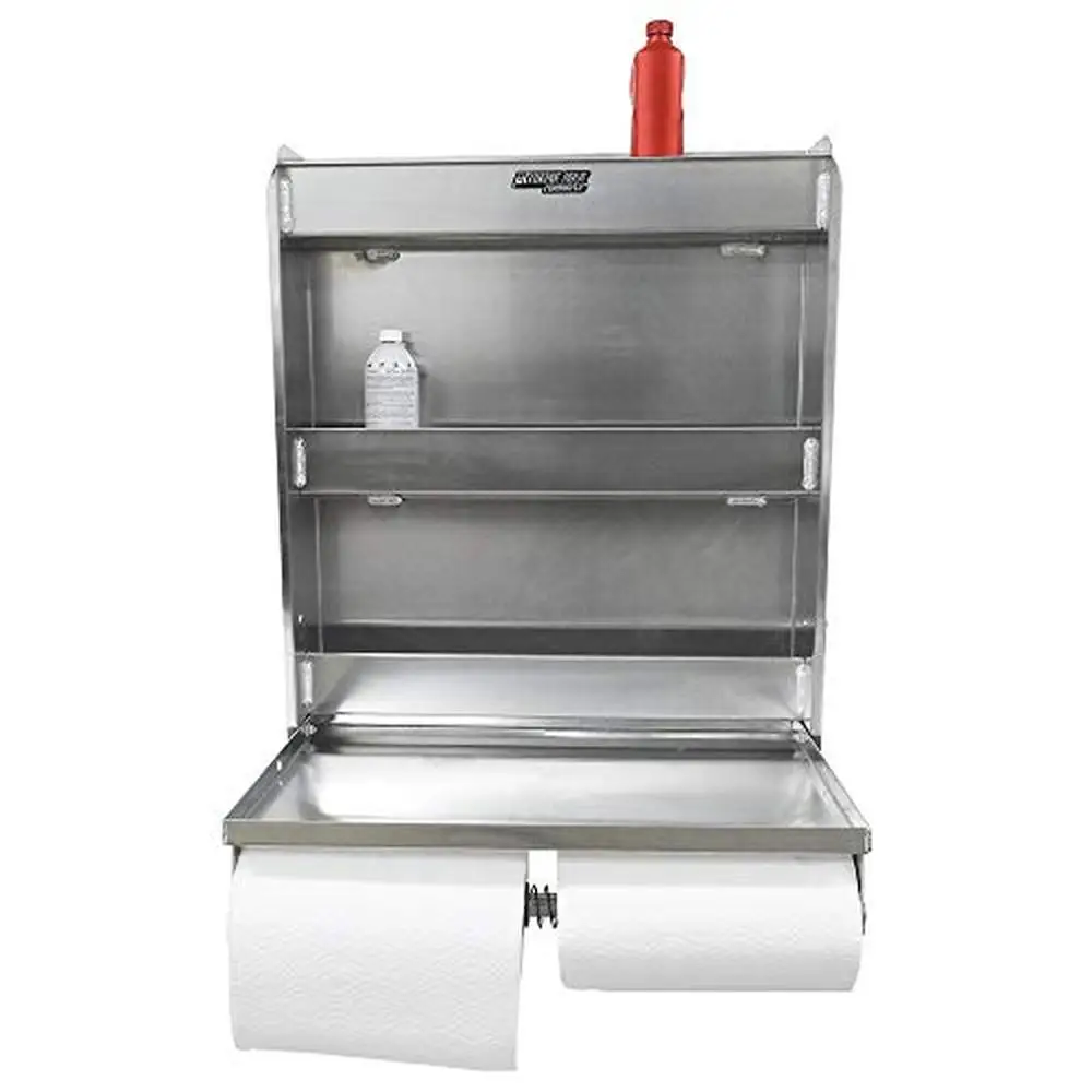 Aluminum Work Station Cabinet Flip-Out Work Tray Paper Towel Rack Organizer Trailer Shop Storage Shelf Foldable Lightweight 5