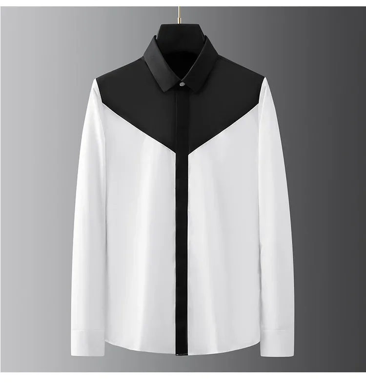 Description Picture 6 of itemBlack White Men's Shirts Luxury Long Sleeve Splicing Business Casual Male Dress Shirts Fashion Slim Fit Party Man Shirts