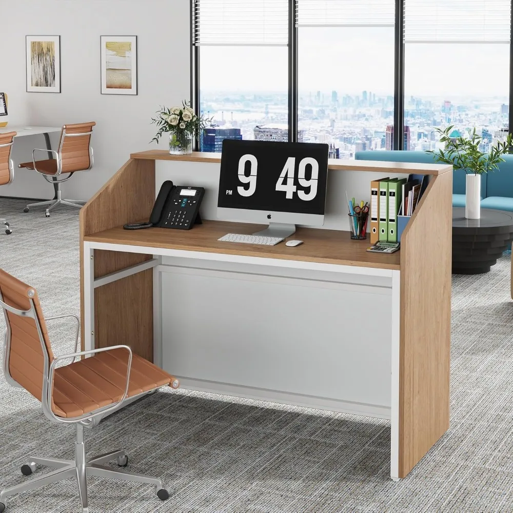 Reception Desk with Counter, Modern Front Desk Reception Room Table, for Checkout, Lobby, 47 Inch Retail Counter 5