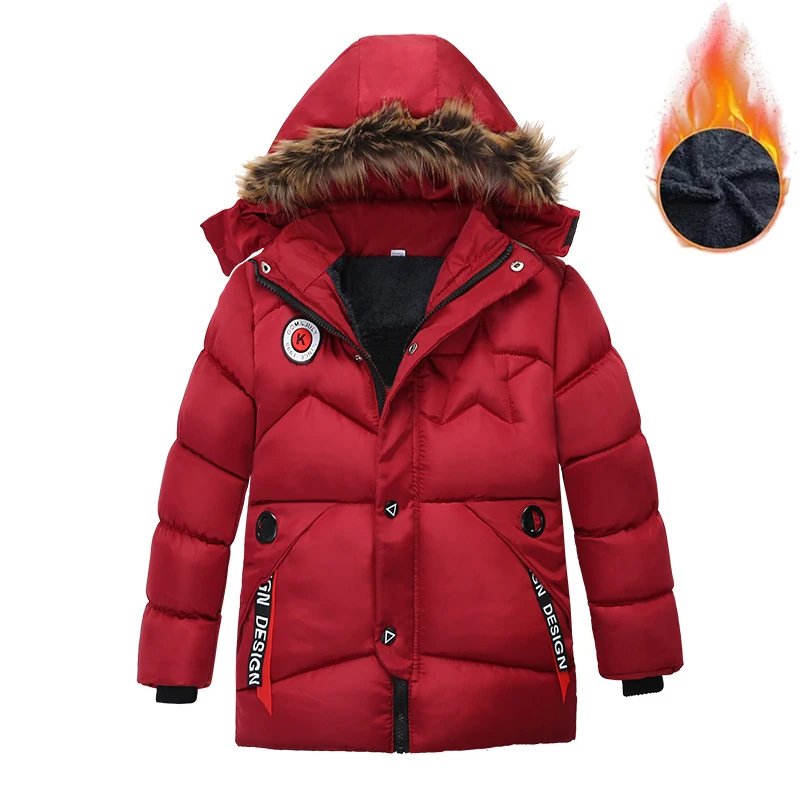 

Winter Boys Jacket Keep Warm Fur Collar Coat Hooded Zipper Fashion Baby Outerwear Birthday Gift Children Clothing 3-6 Years New
