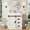 Farmhouse Bathroom Vanity with Sink Combo,Sliding Barn Door Bathroom Vanity Cabinet Set with Storage Drawers, Metal Handles 1