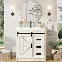 Farmhouse Bathroom Vanity with Sink Combo,Sliding Barn Door Bathroom Vanity Cabinet Set with Storage Drawers, Metal Handles 1