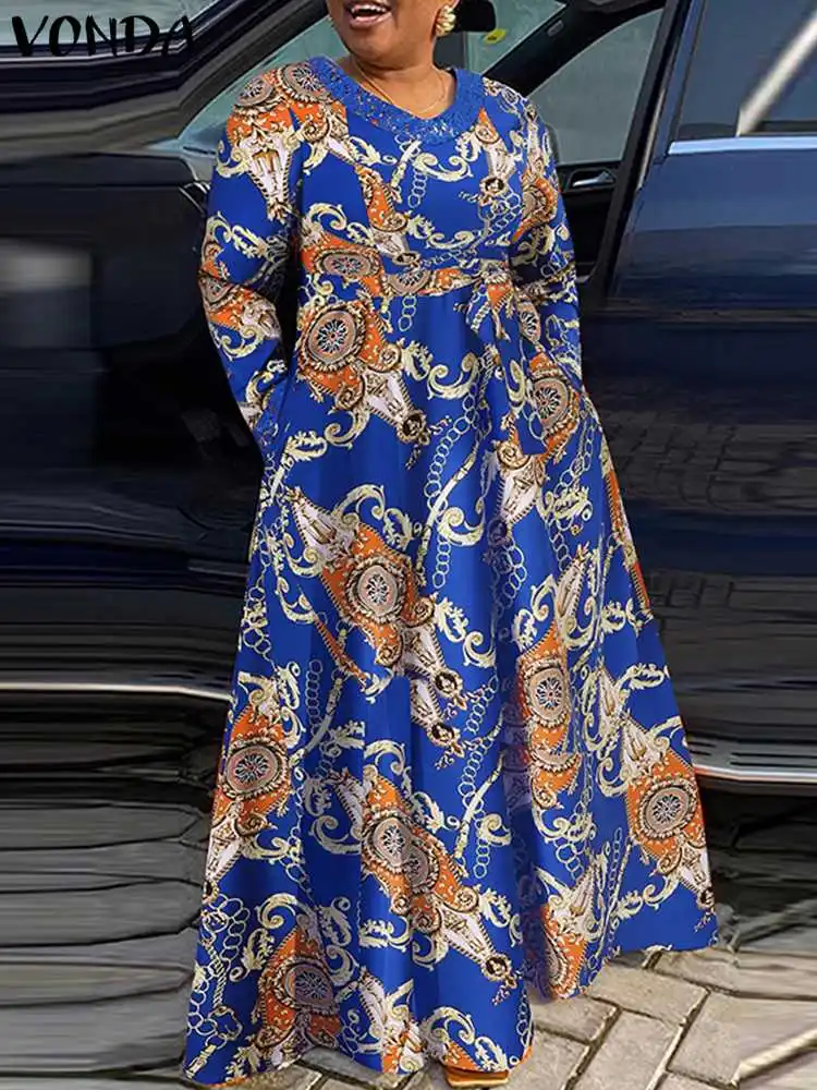2023 Women VONDA Bohemian Floral Printed Maxi Dress Vintage Party