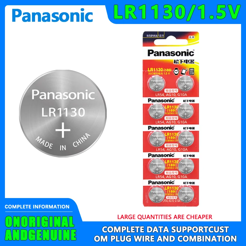 10 Pz Panasonic Lr1130 1.5V Bottone Cellulare Orologio Elettronico Casio Calcolatrice Alcalina 189 Termometro Penna Laser Giocattolo