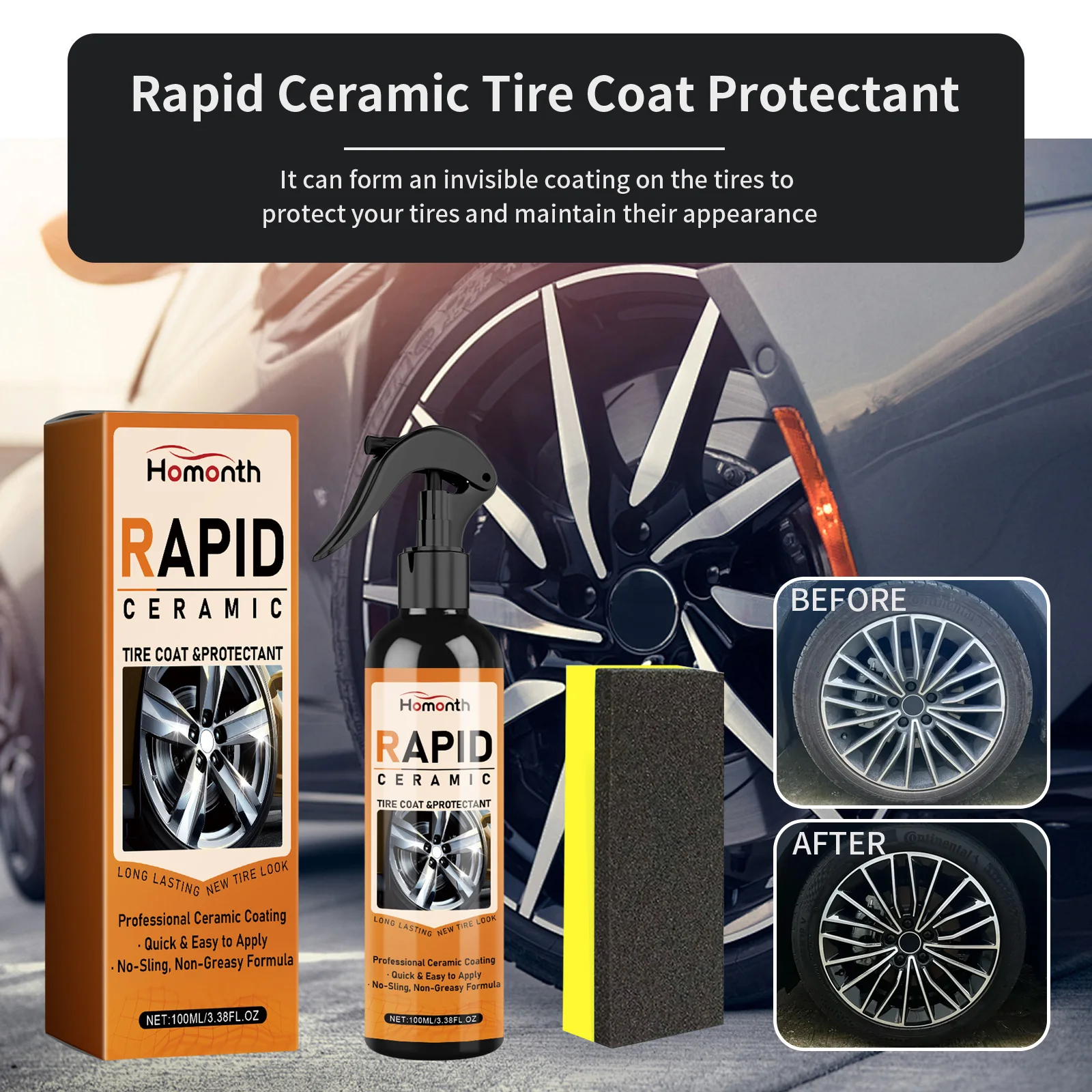 100ml Car Wheel Polishing Spray Dustproof Car Tire Brightener Long Lasting Tire Refurbishing Agent Auto Cleaning Tool