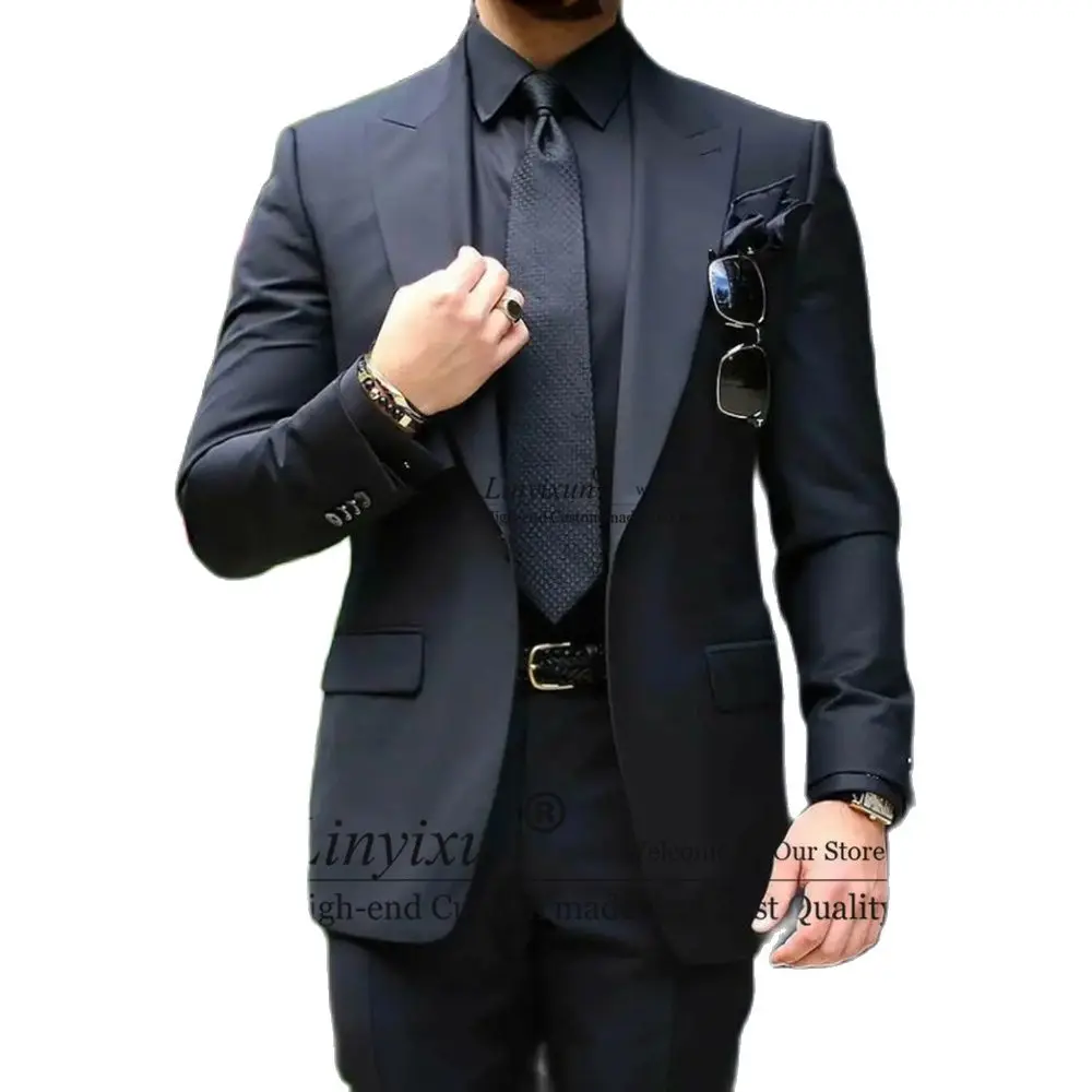 

Classic Black Men Suits 2 Pieces Formal Business Blazer Slim Fit Wedding Groom Tuxedo Office Workwear Costume Homme Jacket Pants