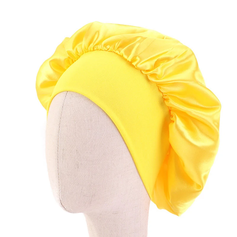 Kids Satin Solid Color Sleeping Hat Night Sleep Baotou Cap Cute Bow Elastic Hair Care Bonnet Nightcap Bonnet Turban Headwear