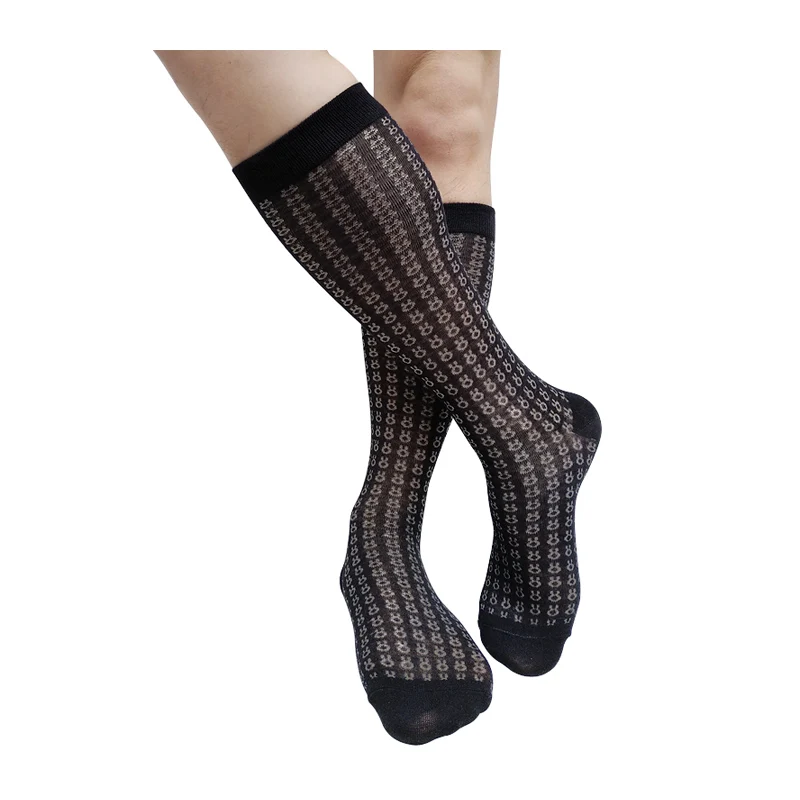 

Striped Mens Long Tube Socks Black Formal Dress Suit Business Hose Fashion Sexy Stocking See Through Erotic Male Socks