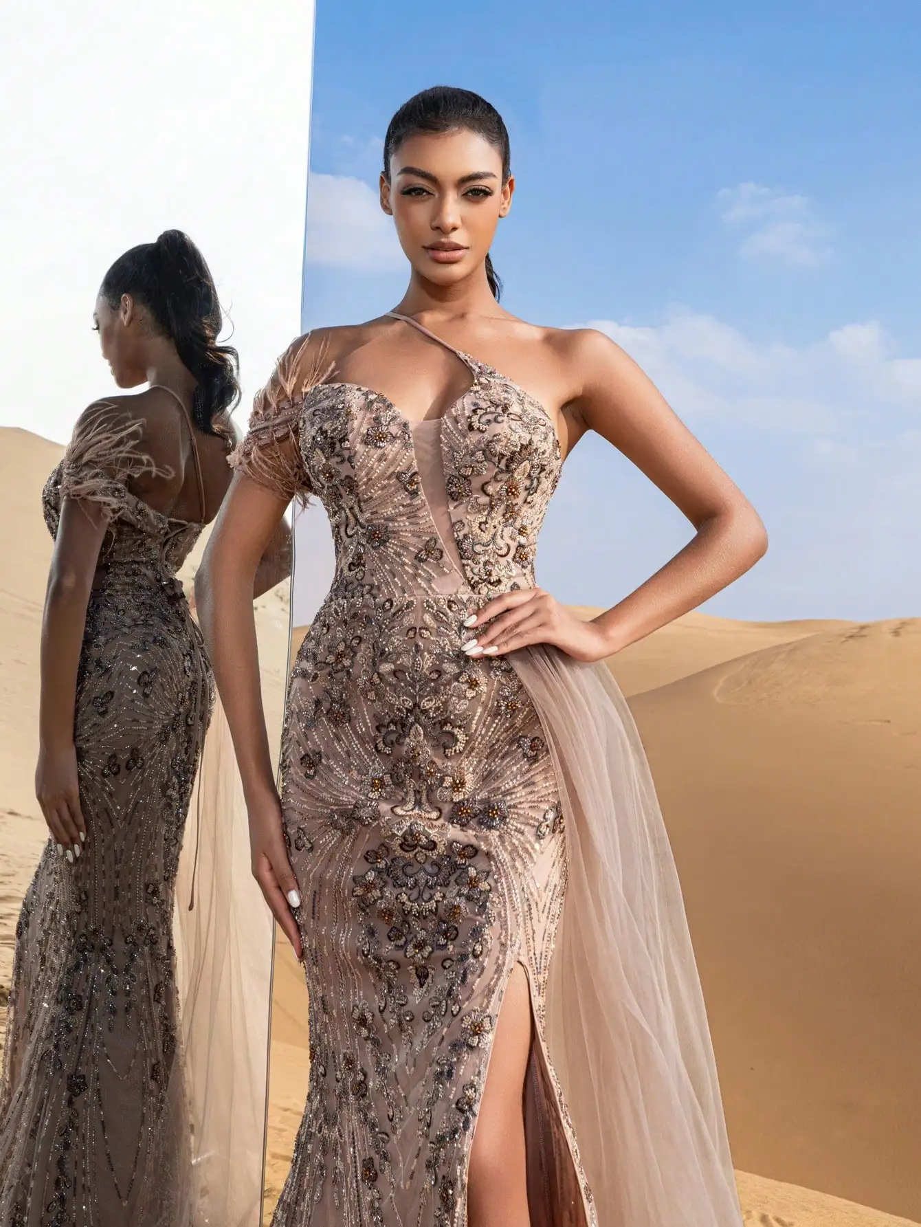 رائع غير متناظرة الرقبة رايات الجانب حورية البحر ت...