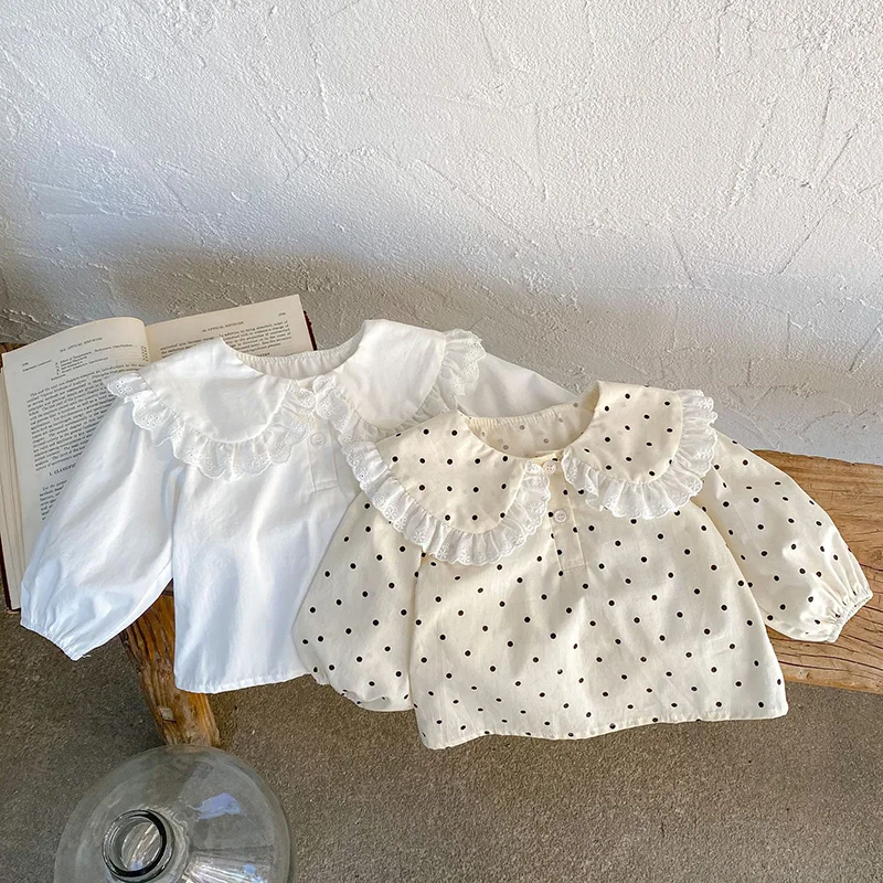 New Spring Korean Style Infant Baby Girl T-shirt Long Sleeved Cotton Dots Printing Shirt Newborn Baby Girls Pullover Tops