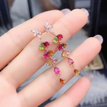 

MeiBaPJ Natural Brazil Colorful Tourmaline Drop Earrings Real 925 Solid Silver Fine Charm Wedding Jewelry for Women