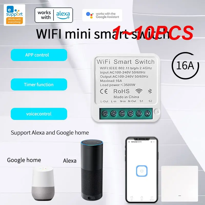 

Умный мини-переключатель с Wi-Fi, 16 А, 1-10 шт.