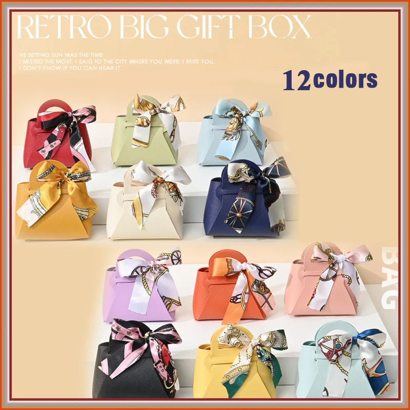 

10/20PCS Leather Gift Bags Bow Wrapping Wedding Gift Bags Christmas Candy Boxes Easy to Assemble Mini Tote DIY Guest Gift Bag