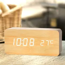 나무로 되는 디지털 알람 시계, 사무실을 위한 온도 책상 시계를 가진 LED 알람 시계, 침대 옆 시계