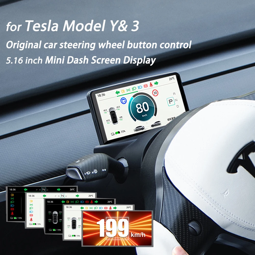 5.16” Head Up Display for Tesla Model 3/Y Car Dashboard Display Screen  Embedded Design HUD LCD Smart Instrument Cluster 2023 - AliExpress