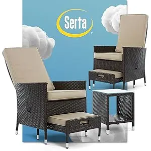 Serta 5 piece outdoor patio lounge furniture with reclining chairs ottomans and side accent table