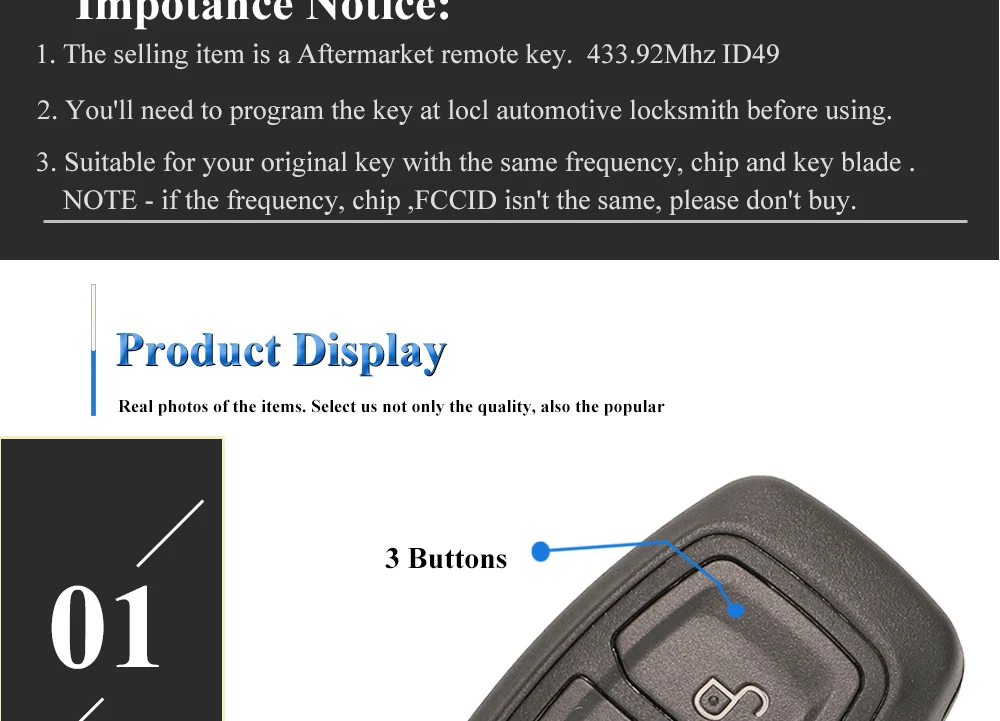 Keyforkess Full Smart 3 pulsanti telecomando portachiavi 433MHz Chip di ID49-pcf7953 per Ford Grand c-max Focus Kuga Fiesta 2016 KR5876268 - S03f5a00c0af34d5593e20a3b2855e95cc