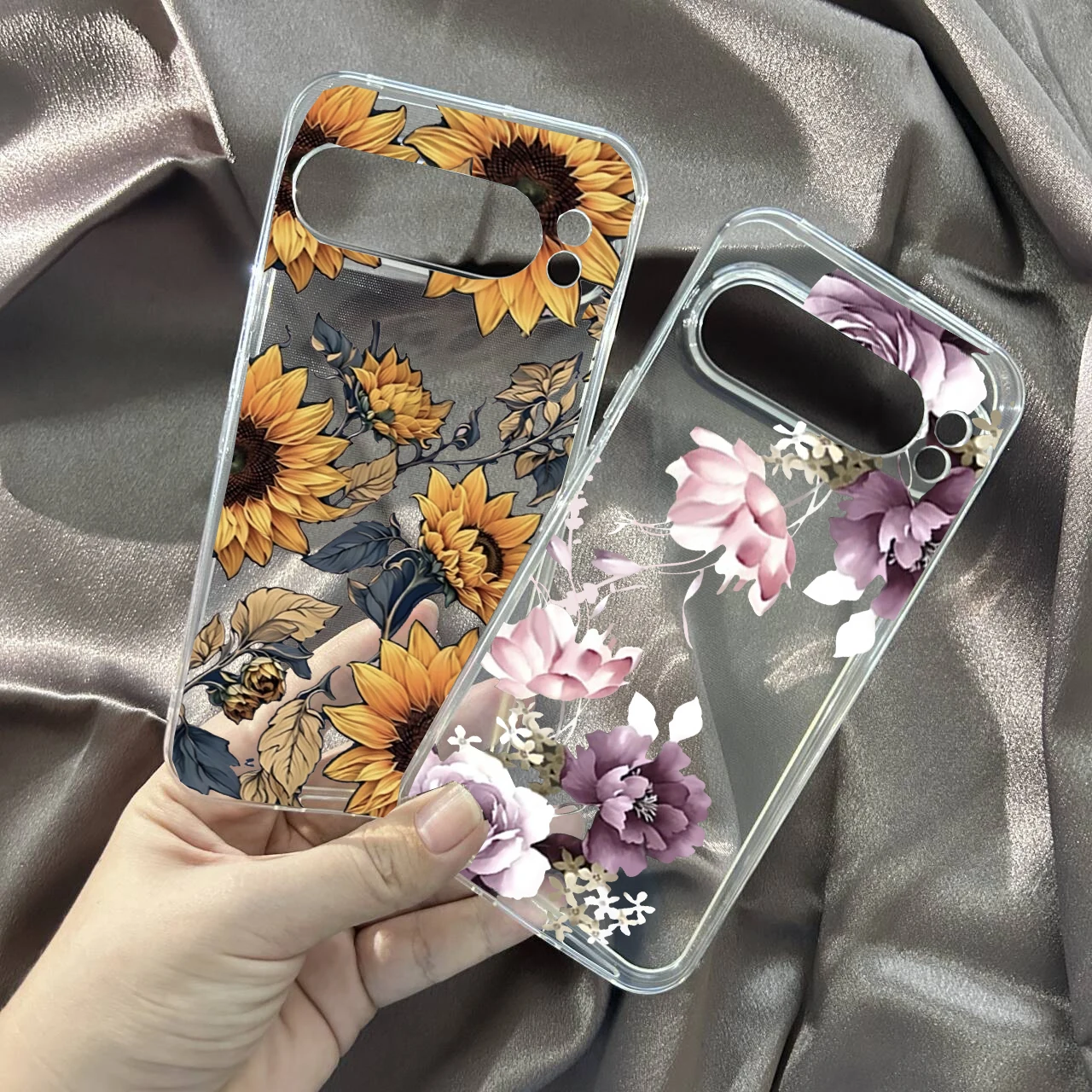 Sunflower Pattern Clear TPU Phone Case - Cute Purple Flower Design
