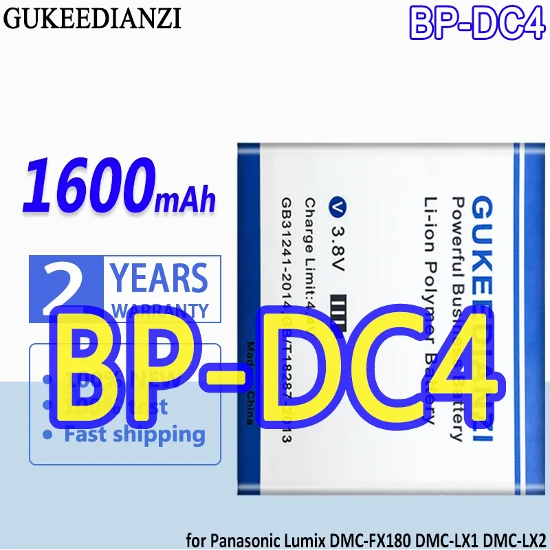 Batteria Gukeedianzi Ad Alta Capacità Bp-Dc4 1600Mah Per Panasonic Lumix Dmc-Fx180 Dmc-Lx1 Dmc-Lx2 Lx3 Fs1 Fs2 Fx01 Fx07 Cga-S005E