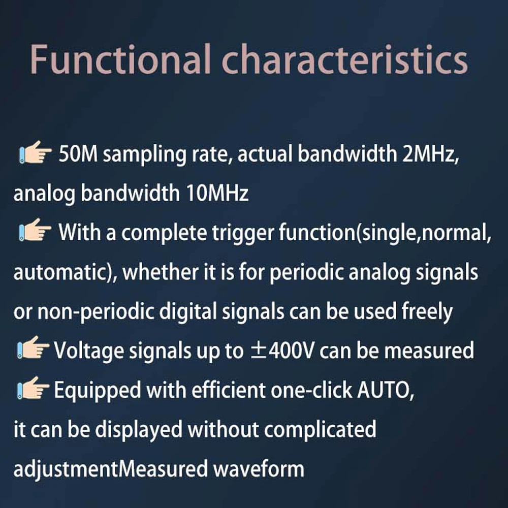 Digital Oscilloscope Compact 50M Sampling Rate 10M Analogue Bandwidth Handheld Dual-channel