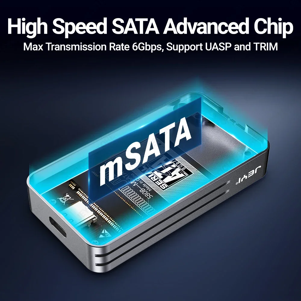 JEYI mSATA to USB 3.1 Gen2 10Gbps SSD Enclosure Adapter Case with Type C Port for mSATA Internal Solid State Drive Hard Drive External Hard Drive Case SSD Enclosure