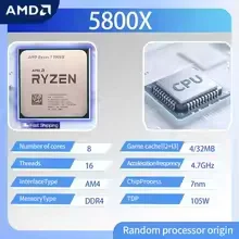 AMD 라이젠 7 5800X 데스크탑 CPU 프로세서 8코어 16스레드 AM4 소켓 3.8GHz 기본 속도 최대 4.7GHz 부스트 속도 7nm 32MB L3 캐시