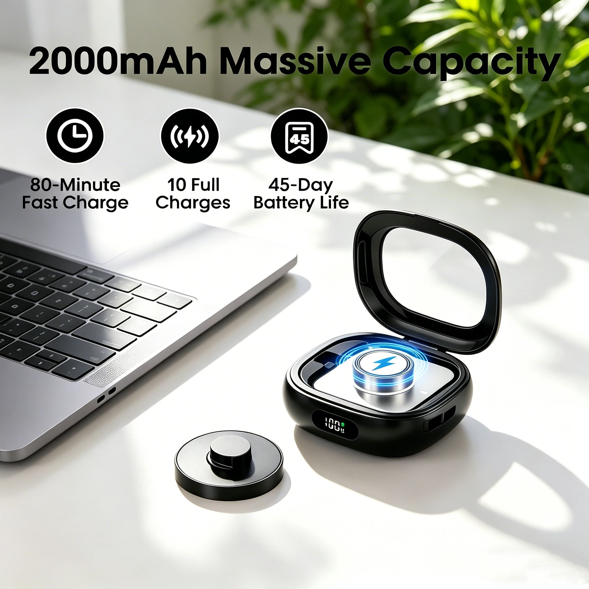 Custodia di ricarica portatile per Smart Ring, compatibile con Oura Ring Gen 4 e 3, caricabatterie da viaggio portatile con batteria da 2000 mAh - immagine 3