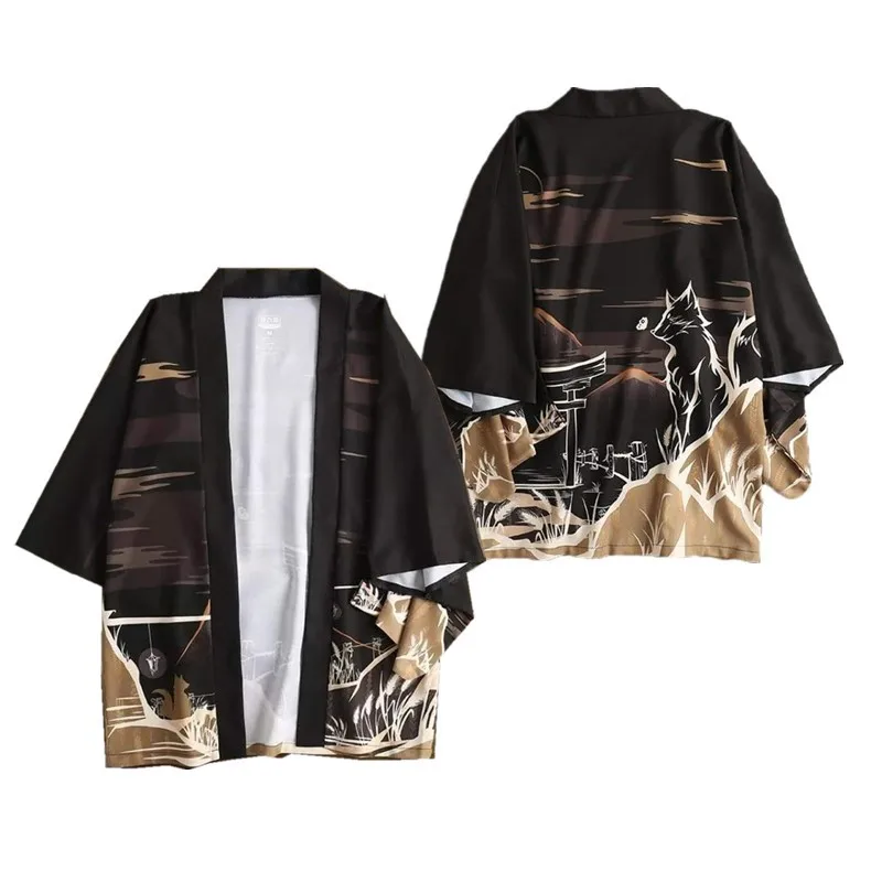 

Cardigan Oversized Beach Yukata Robe Japanese Anime Wolf Print Cosplay Kimono Streetwear Women Men Asian Traditional Haori