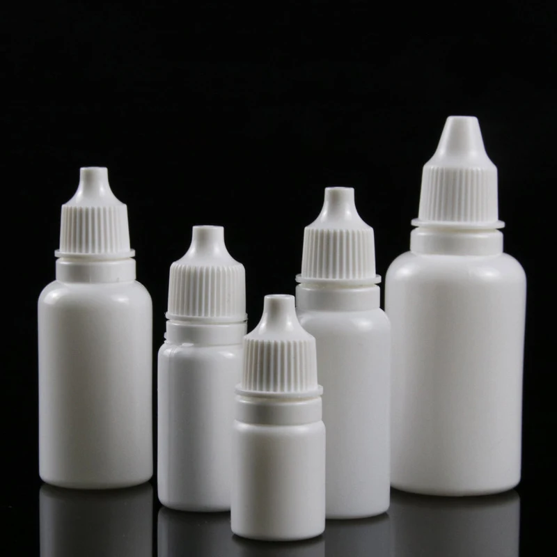 50pcs White Dropper Bottles Squeezable Eye Drop Bottle Antitheft Cap Empty Plastic Liquid Eyedrops Vials 5ml 10ml 15ml 20ml