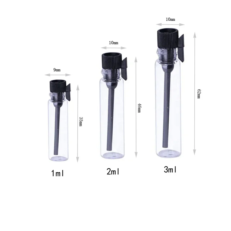 10Pcs Empty 1/2/3ml Glass Perfume Sample Bottles w/ Rod Cap