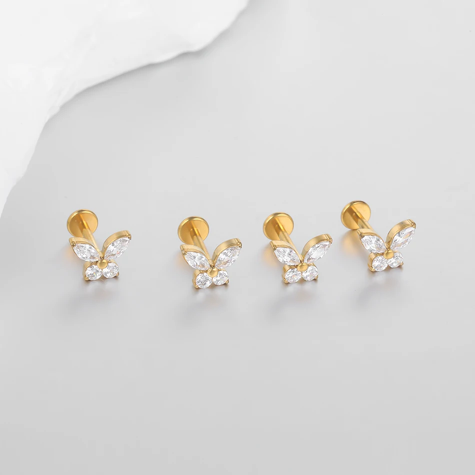 1/5pcs Implant Grade Titanium CZ Butterfly Labret Piercing Flat Back Lip Monroe Tragus Stud Earring Tragus Piercing Body Jewelry 5