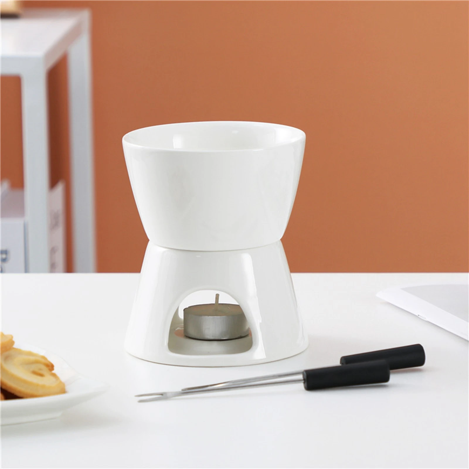 Chocolate Fondue Pot Butter Warmer Cookware Tea Light Porcelain Melting Pot Ceramic Hot for Candy Snack Wedding Caramel