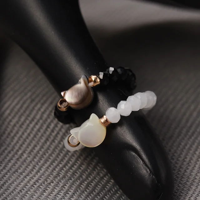 Bague chat noir pour femmes mode cor enne pierre de cristal perle de personnalit bijoux