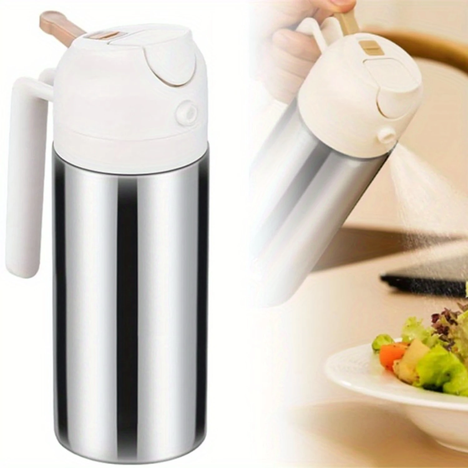 Food-grade Stainless Steel Oil Spray Bottle Can 2-in-1 Oil Sprayer & Dispenser-1Pc