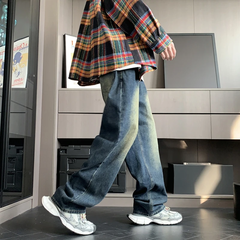 

Men's Vintage Blue Jeans Fashion Washed Streetwear Casual Denim Pants Autumn Winter Distressed Loose Male Versatile Trousers