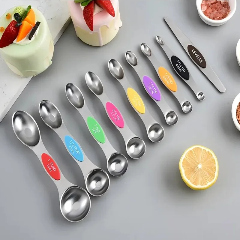 9Pcs/Set Magnetic Measuring Spoon Set Stainless Steel Stackable Double-sided Teaspoons for Seasoning Cans kitchen measuring spoons measuring spoon set